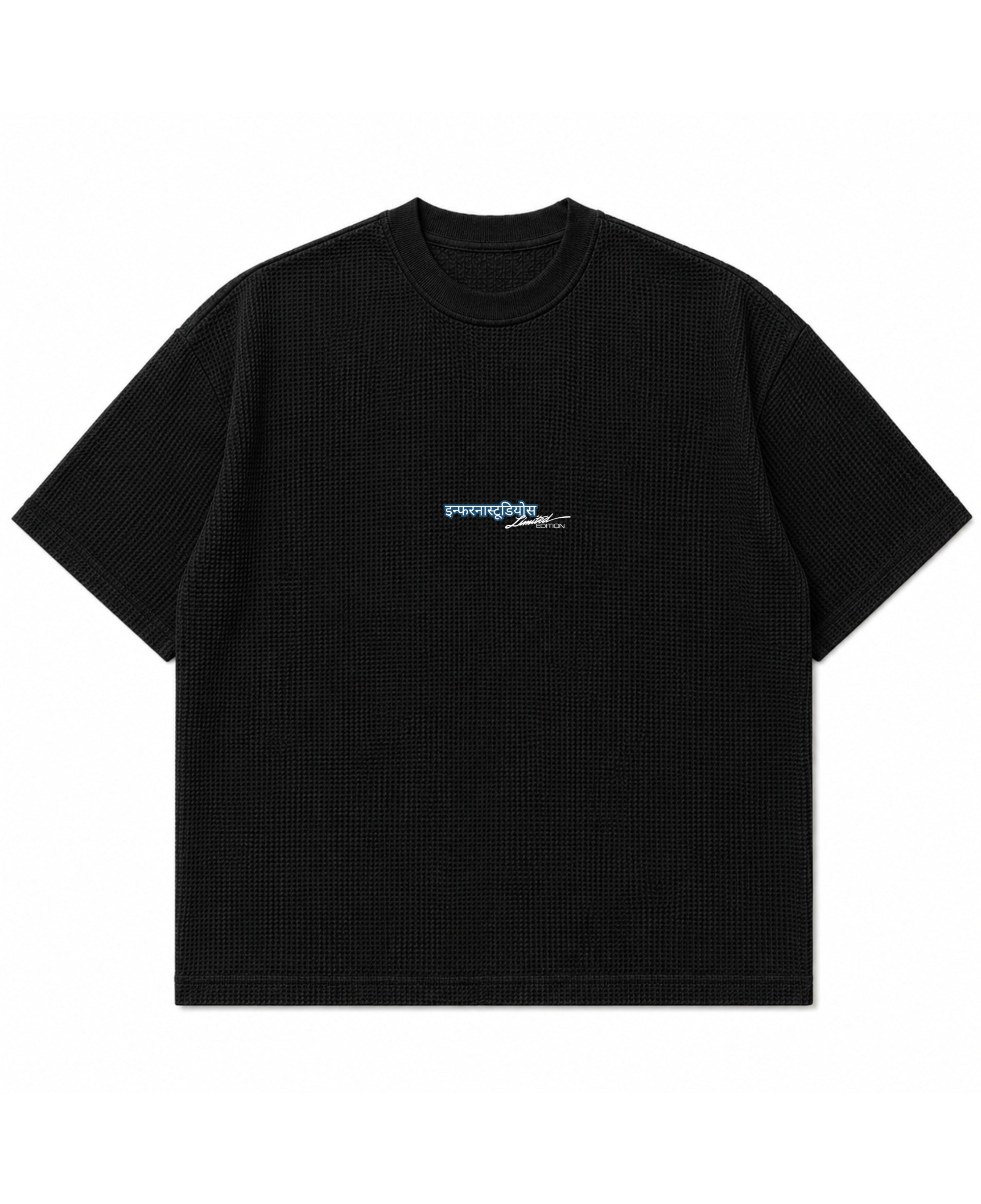 Black waffle boxy fit Front Design