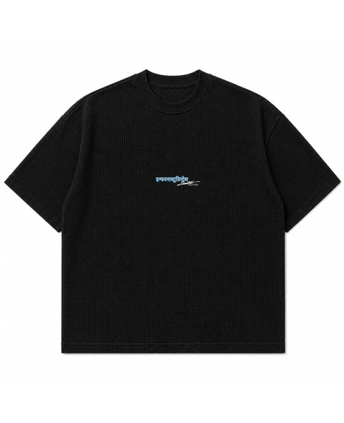 Black waffle boxy fit Front Design