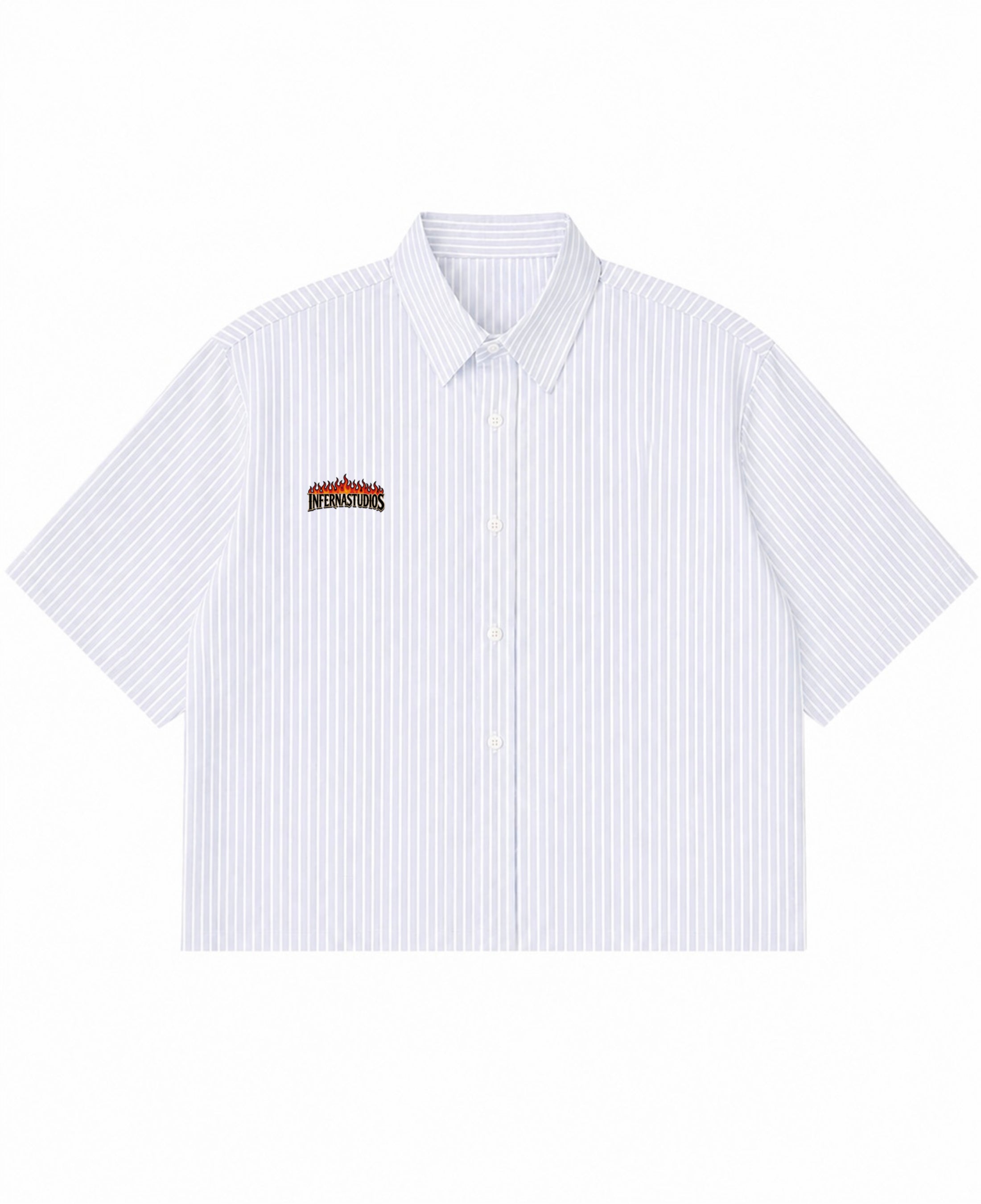Blue Striped Oxford Boxy Shirt Front Design