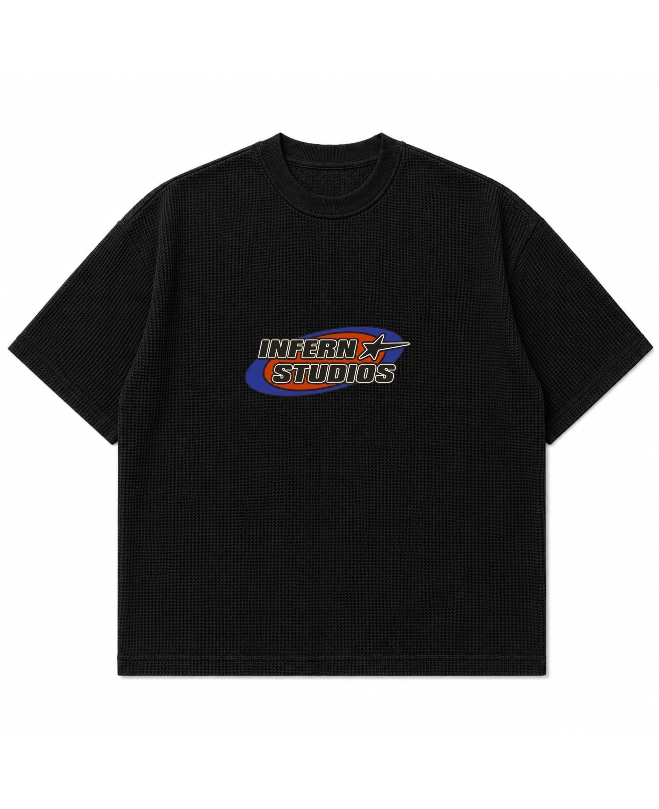 Black waffle boxy fit Front Design