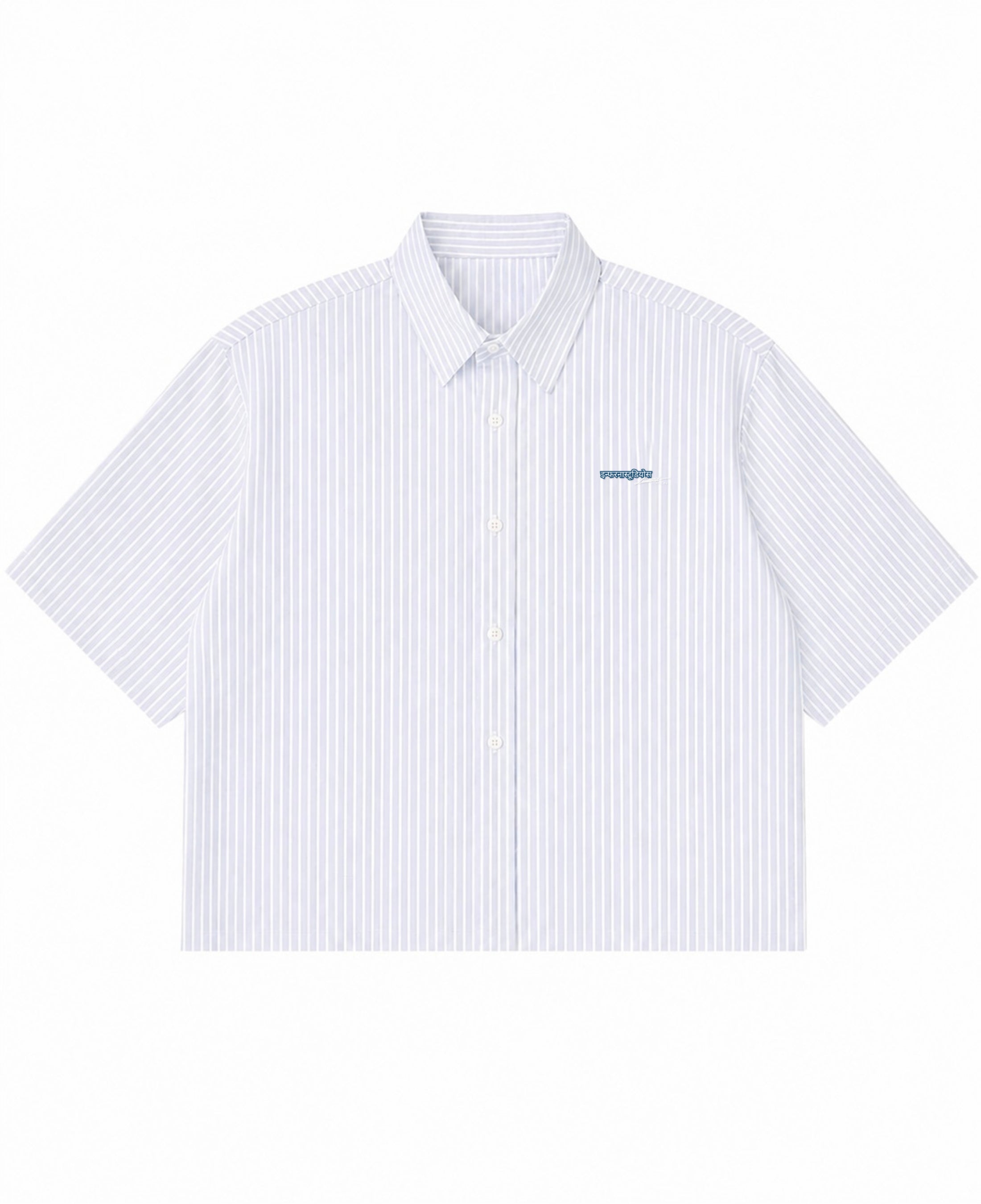 Blue Striped Oxford Boxy Shirt Front Design