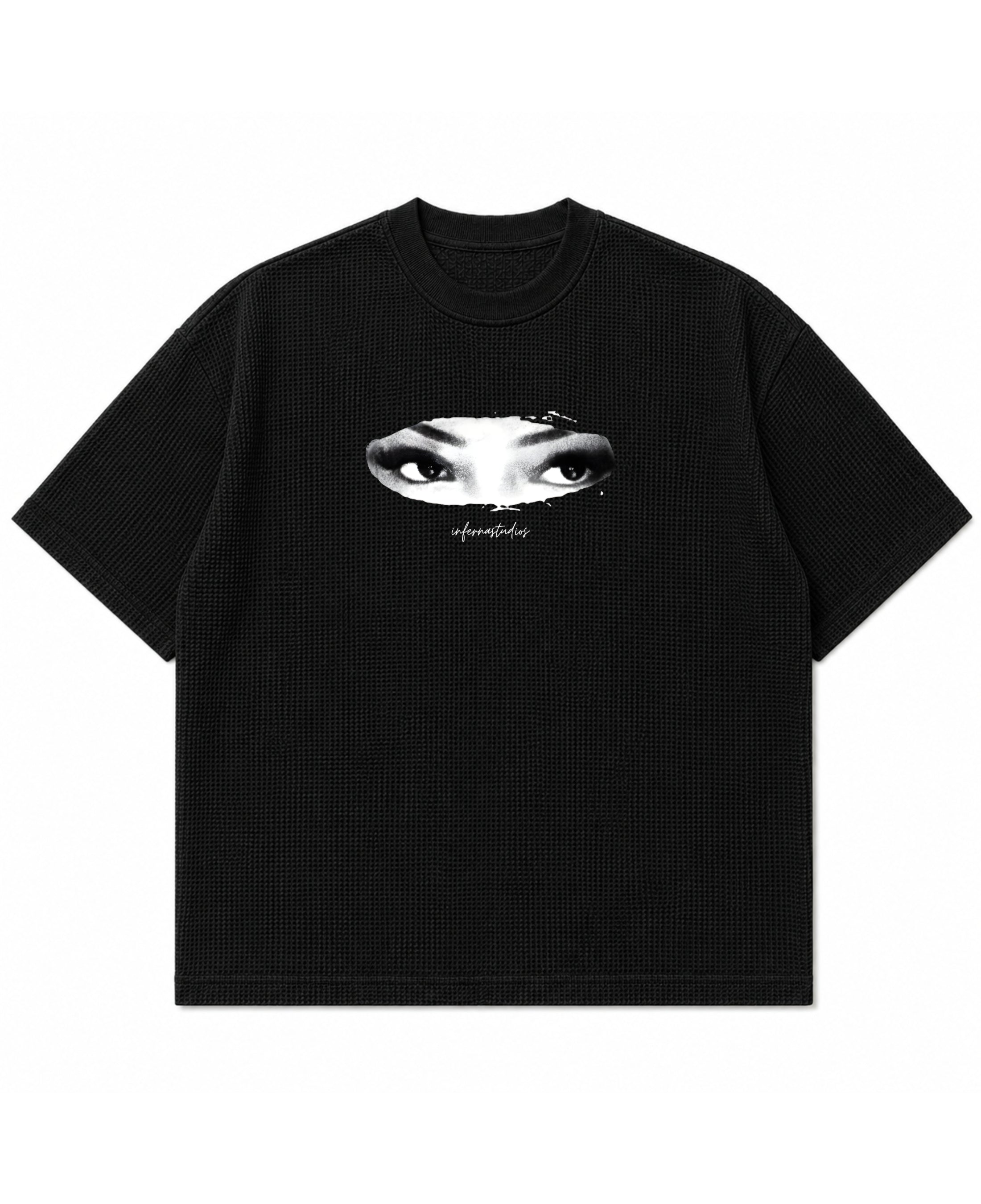 Black waffle boxy fit Front Design