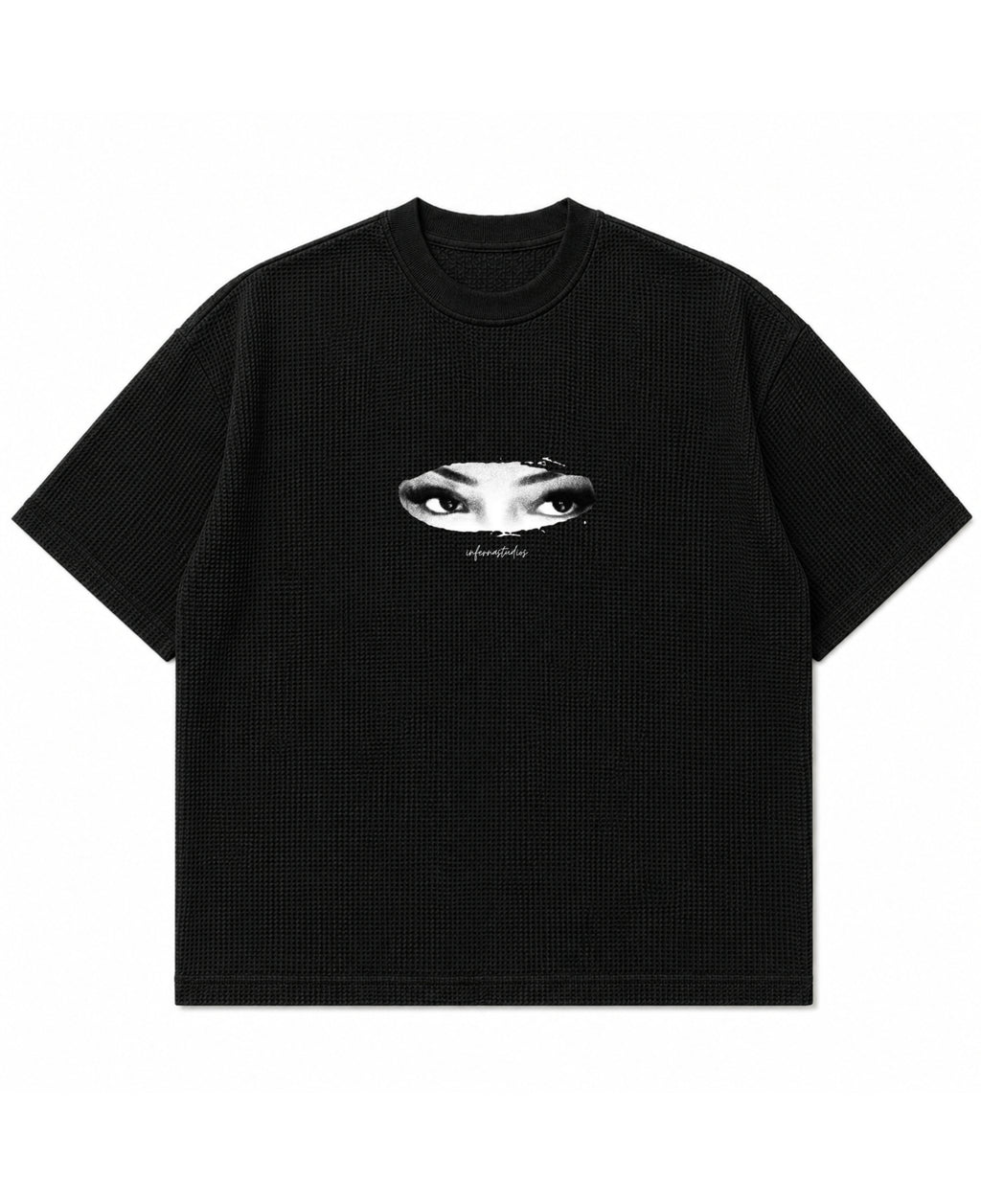 Black waffle boxy fit Front Design