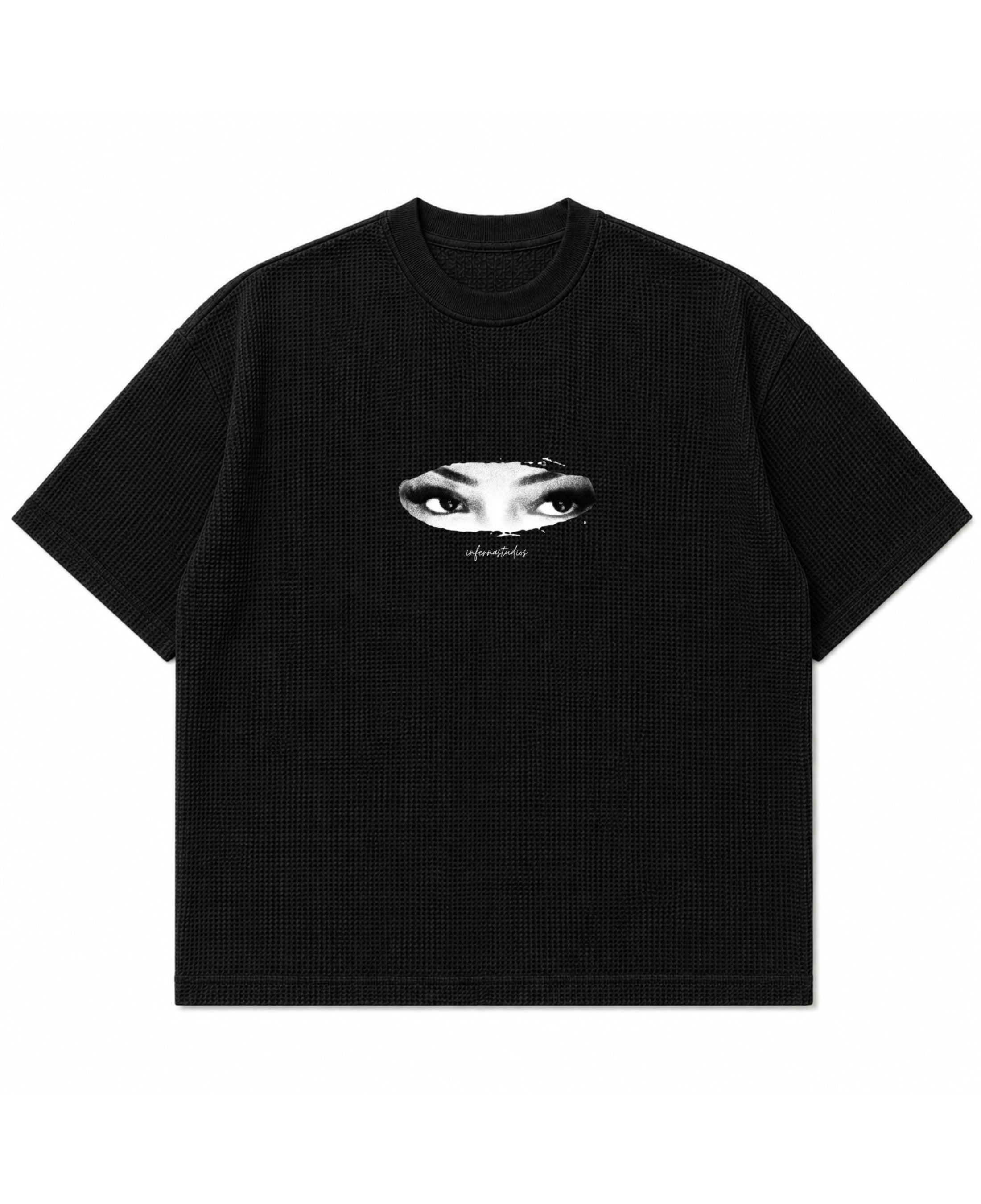 Black waffle boxy fit Front Design