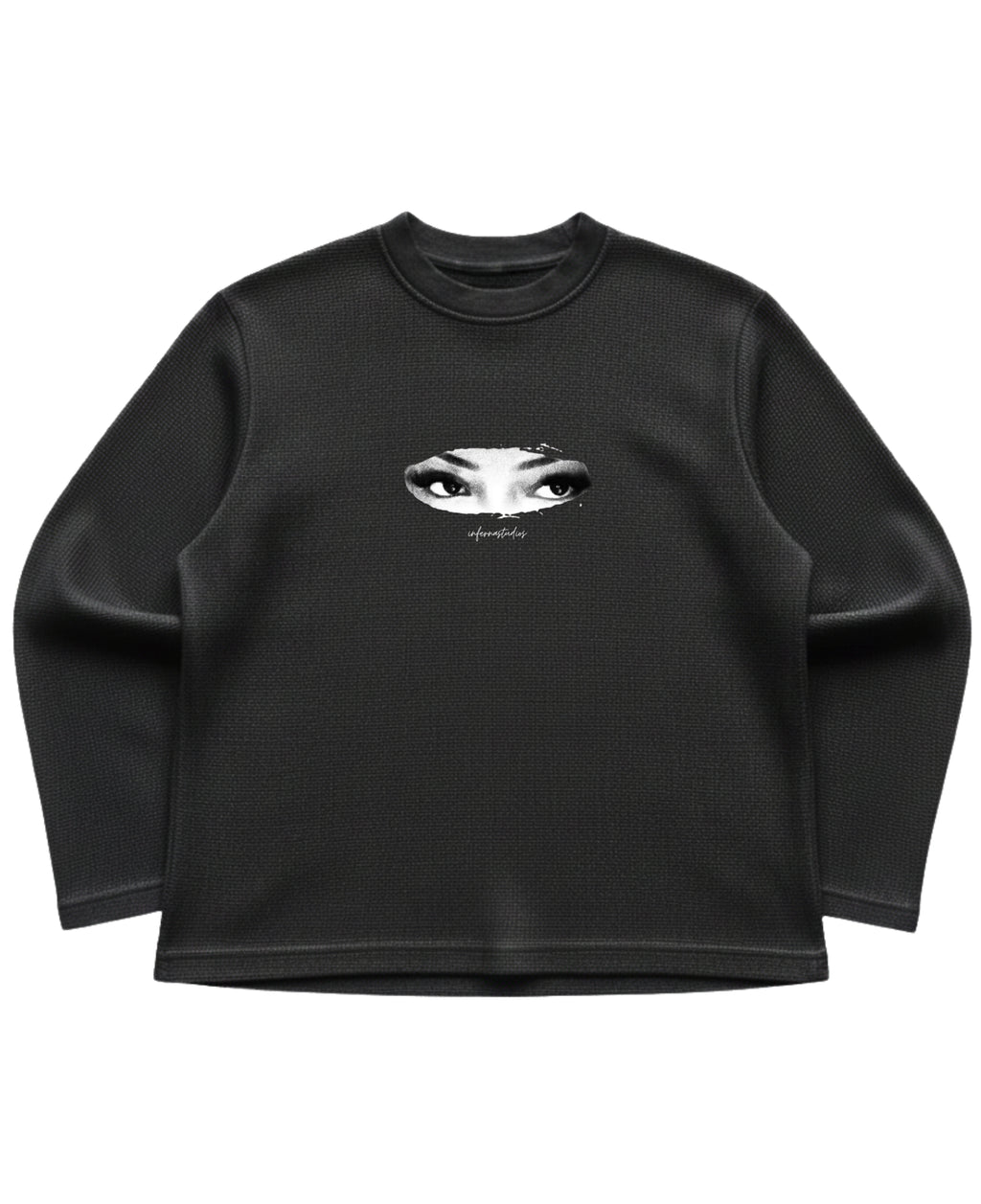 Black waffle knit oversized full-sleeve Front Design