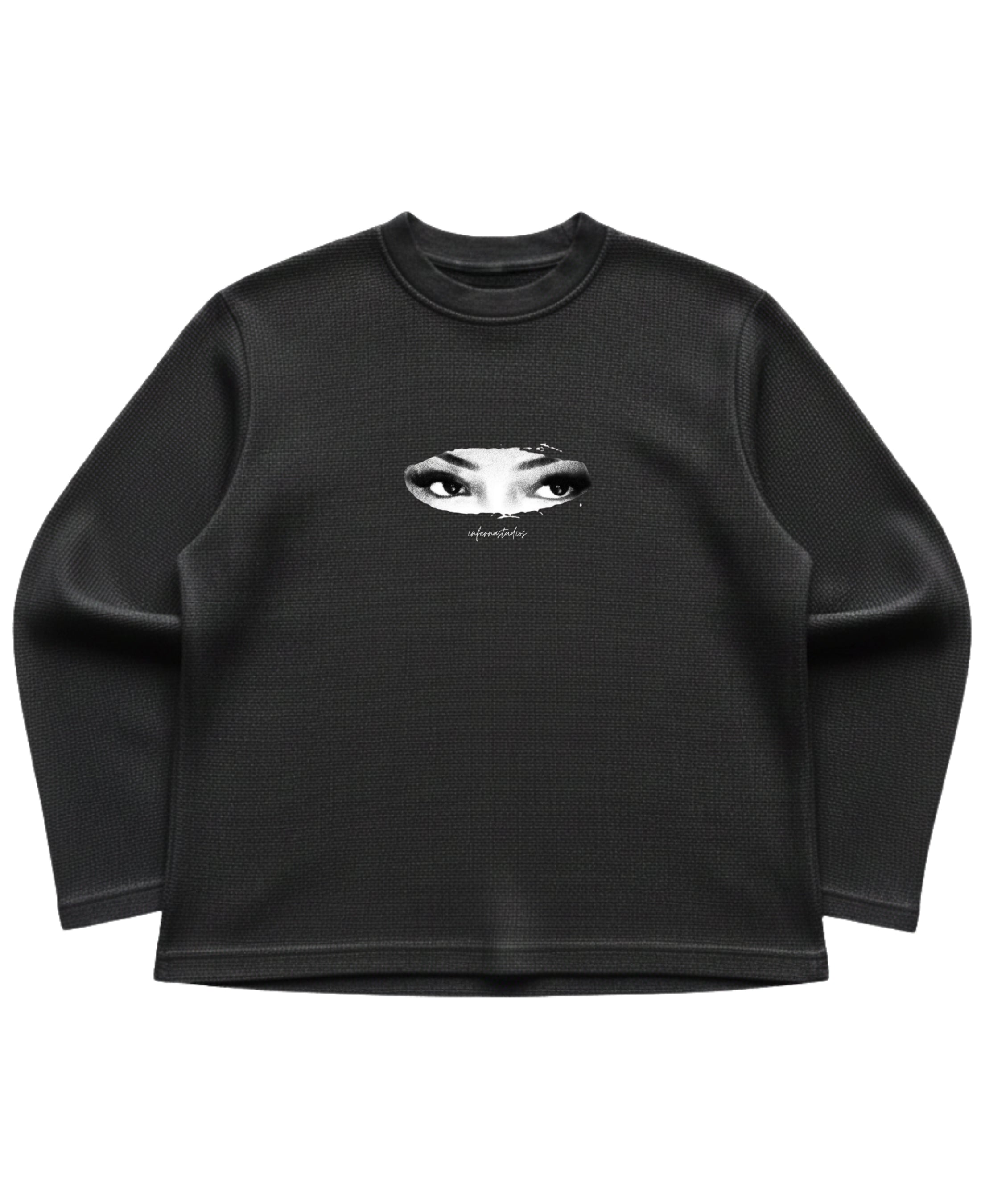 Black waffle knit oversized full-sleeve Front Design