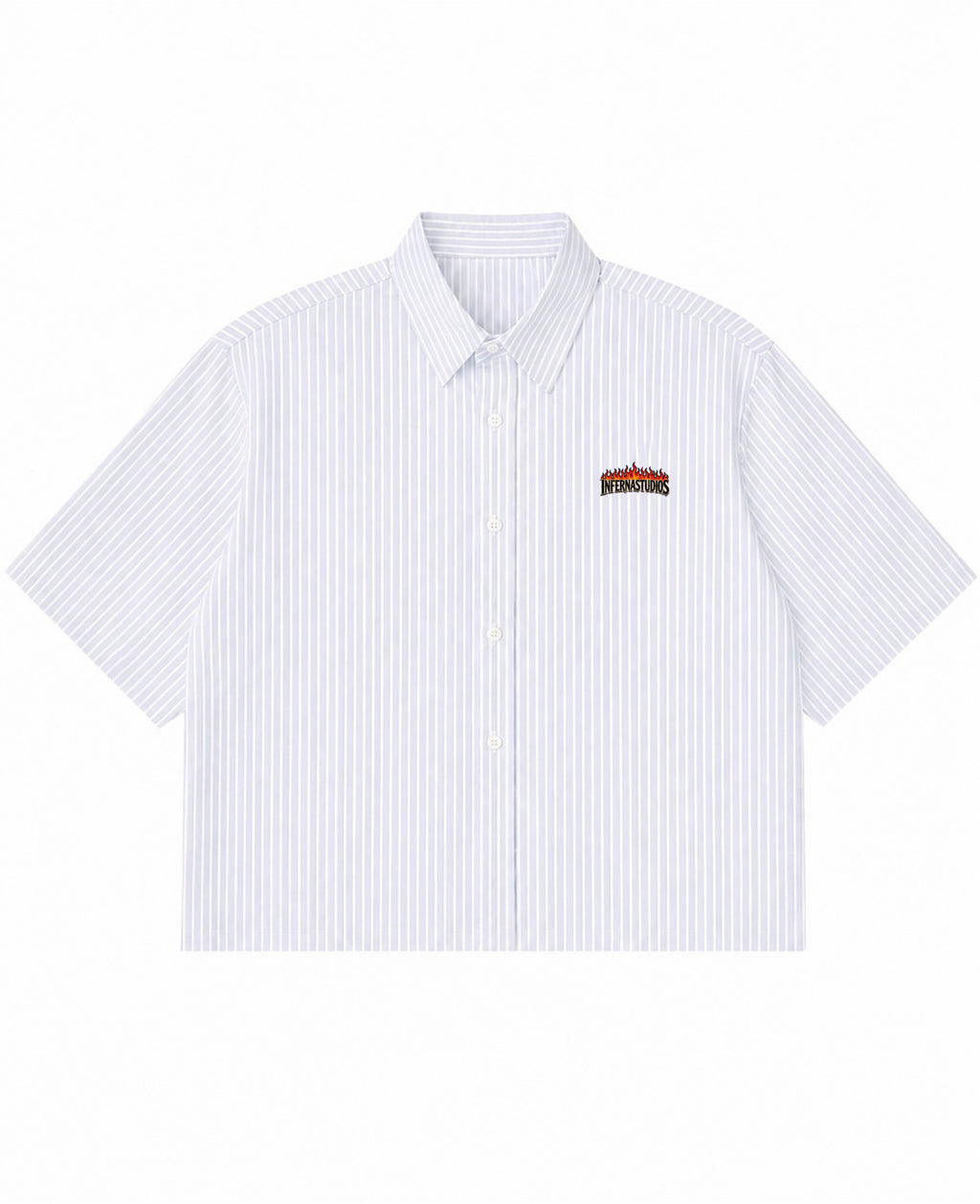 Blue Striped Oxford Boxy Shirt Front Design