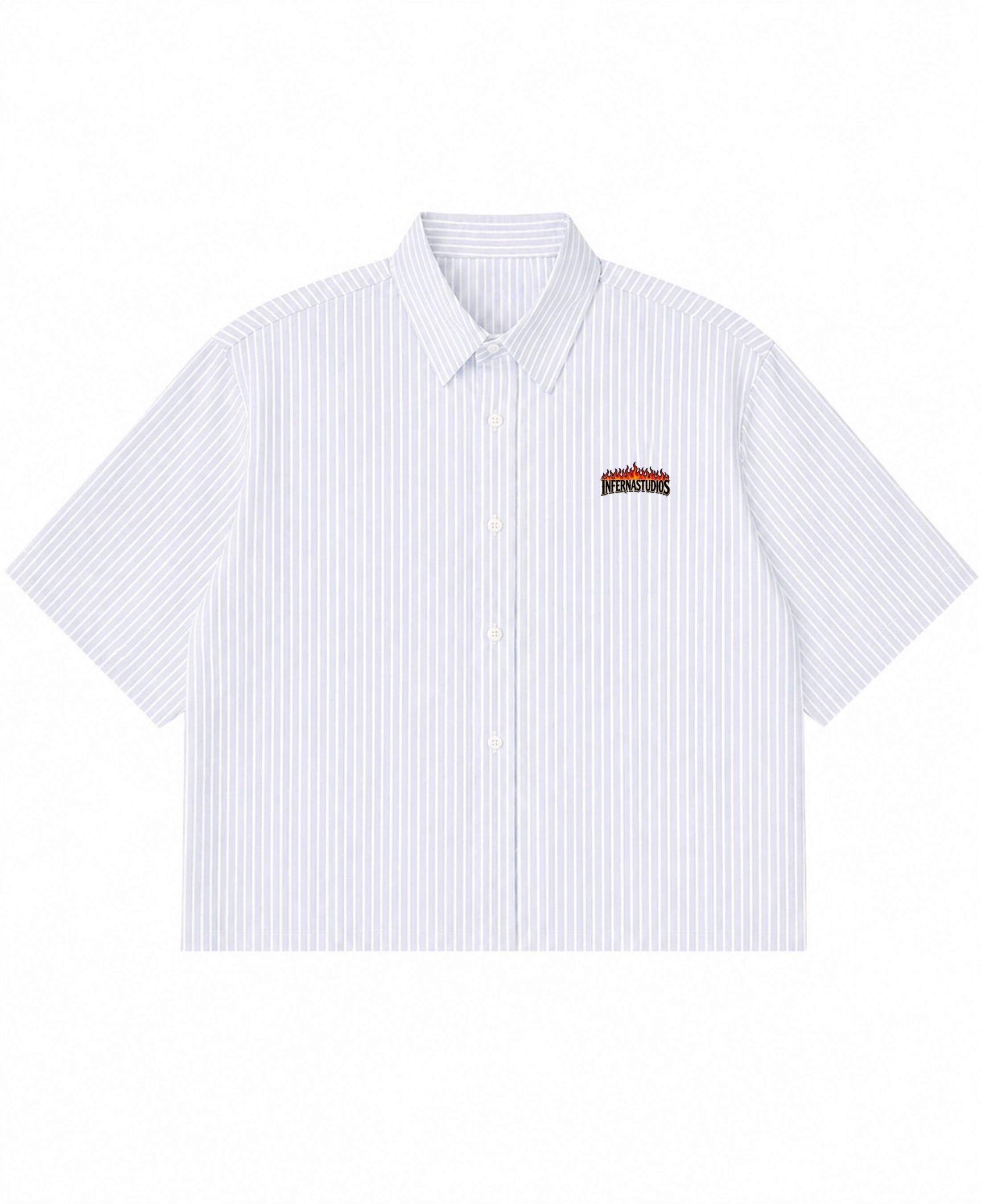 Blue Striped Oxford Boxy Shirt Front Design