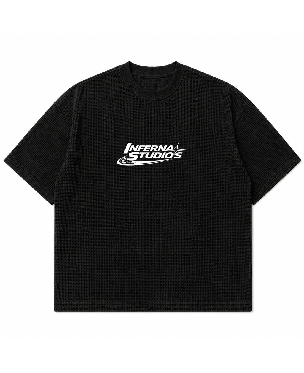 Black waffle boxy fit Front Design