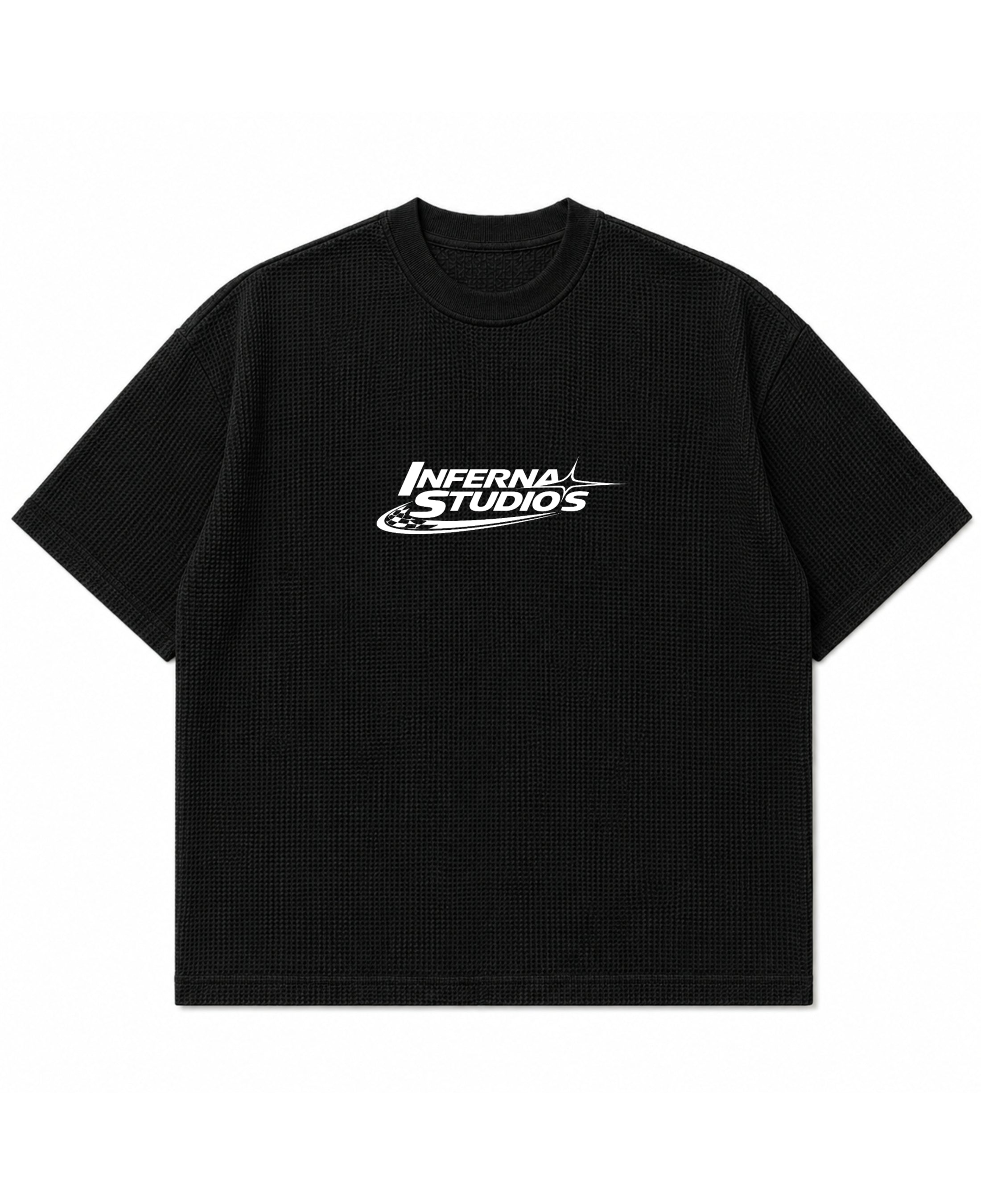 Black waffle boxy fit Front Design