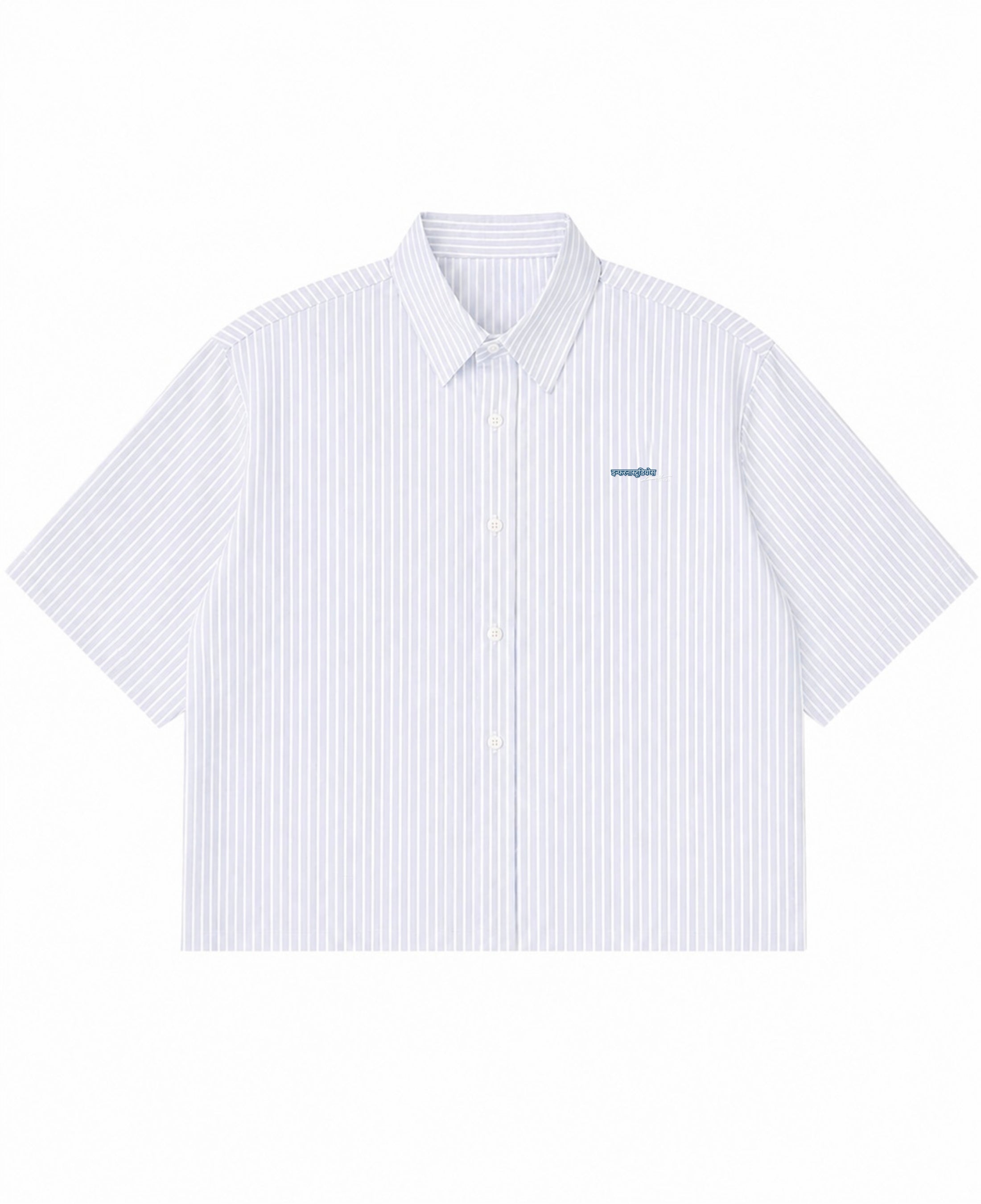 Blue Striped Oxford Boxy Shirt Front Design