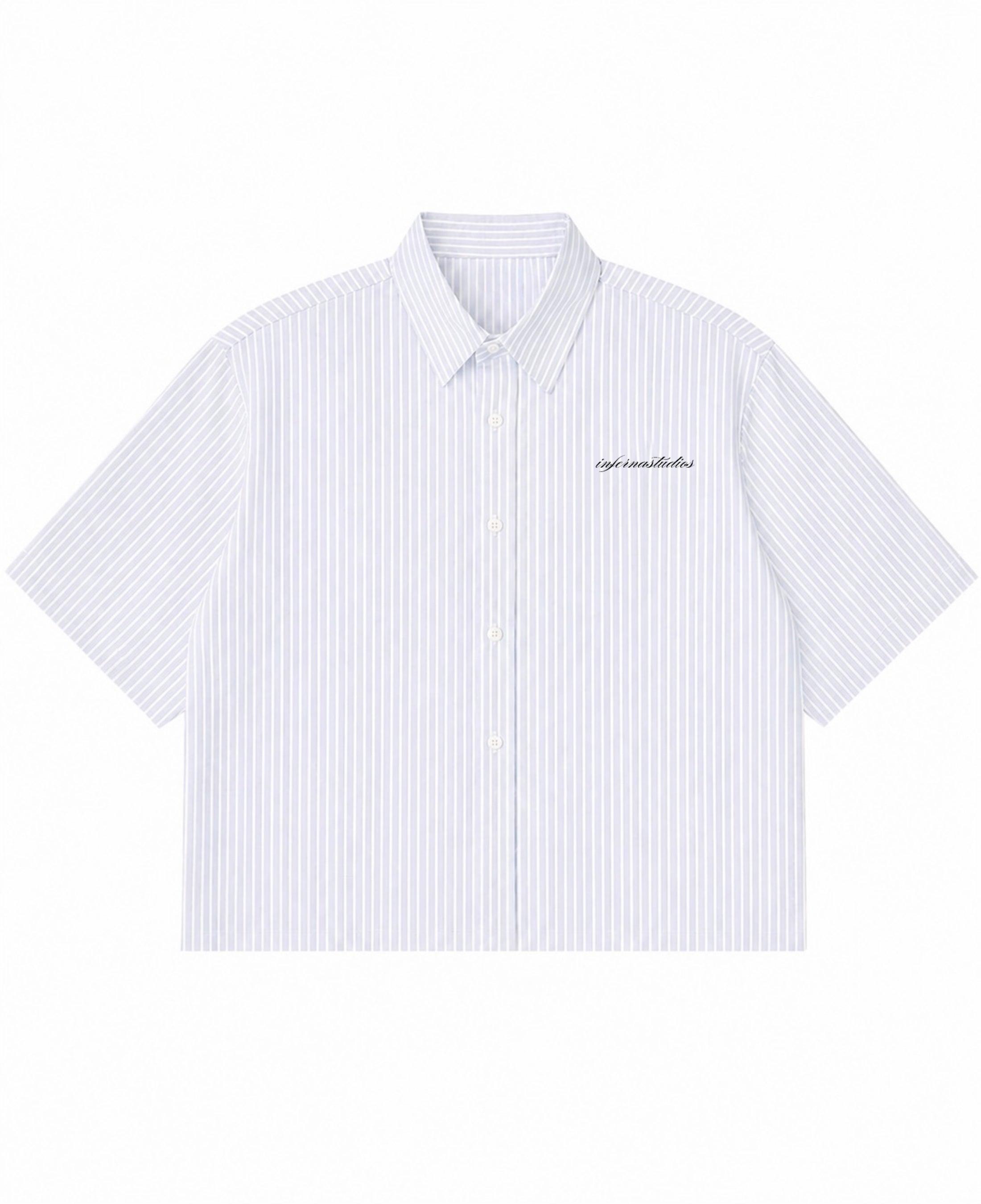 Blue Striped Oxford Boxy Shirt Front Design
