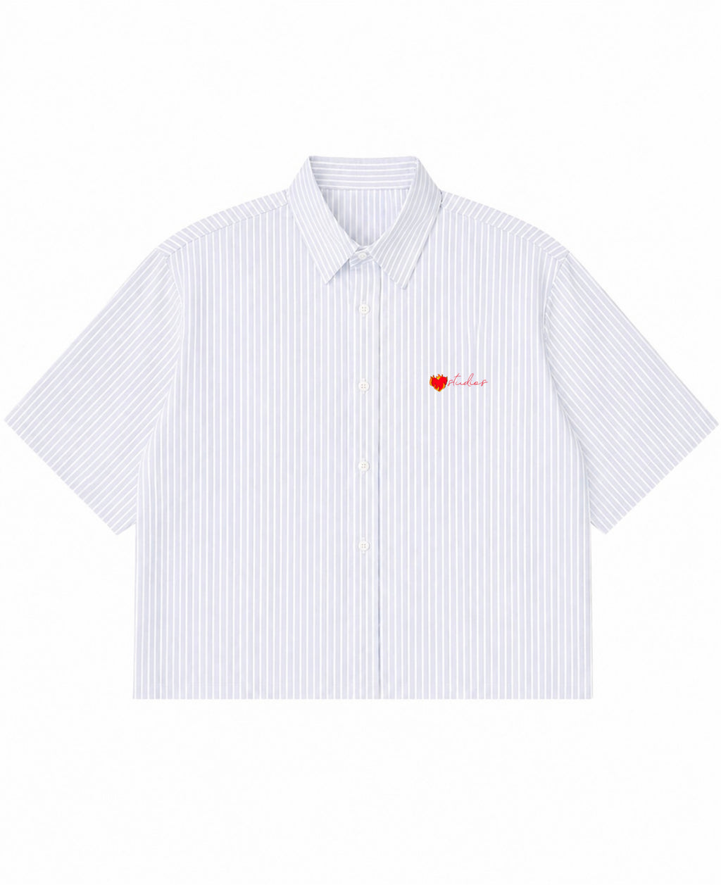 Blue Striped Oxford Boxy Shirt Front Design