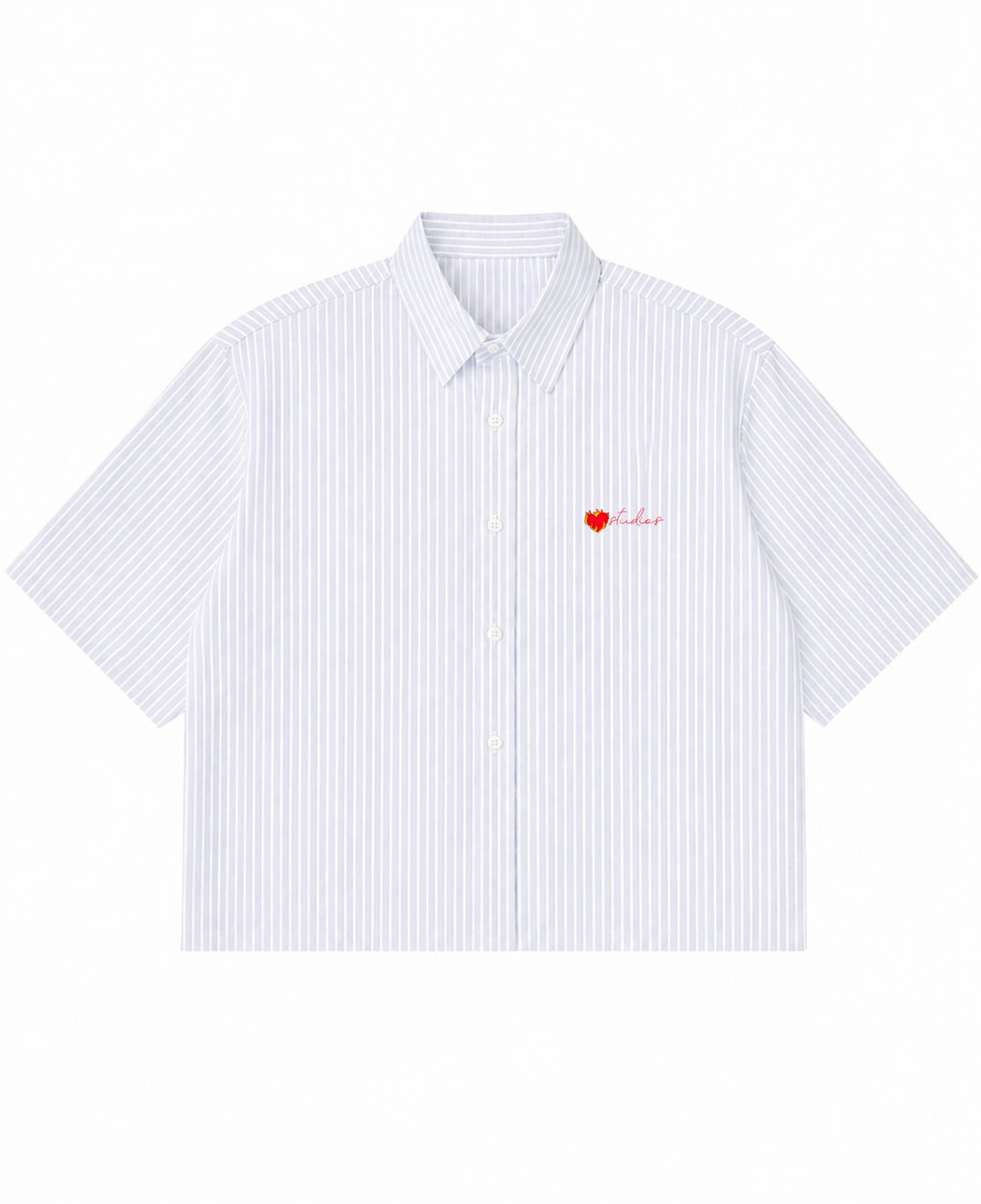 Blue Striped Oxford Boxy Shirt Front Design