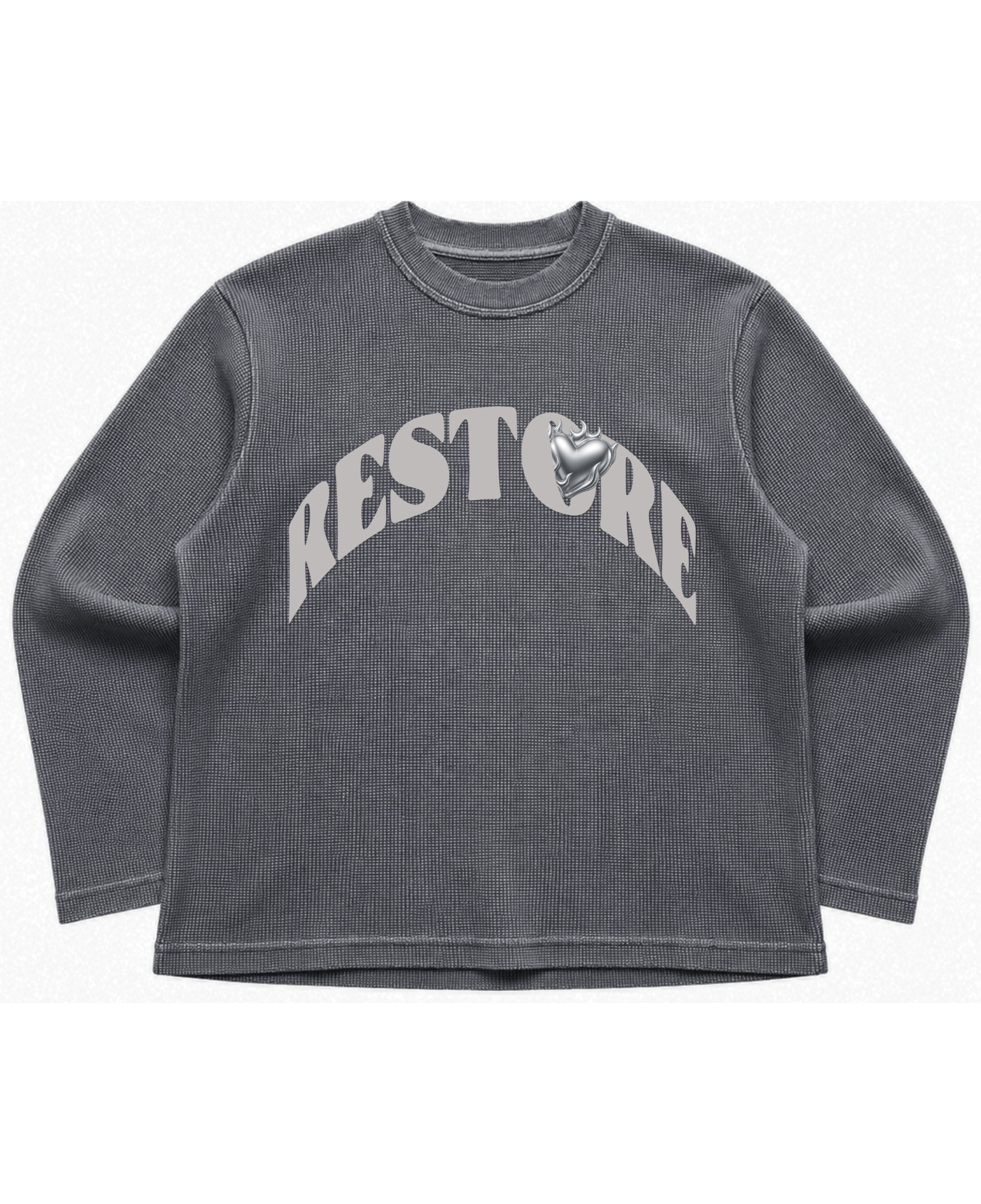 Acidwash waffle knit oversized full-sleeve Front Design