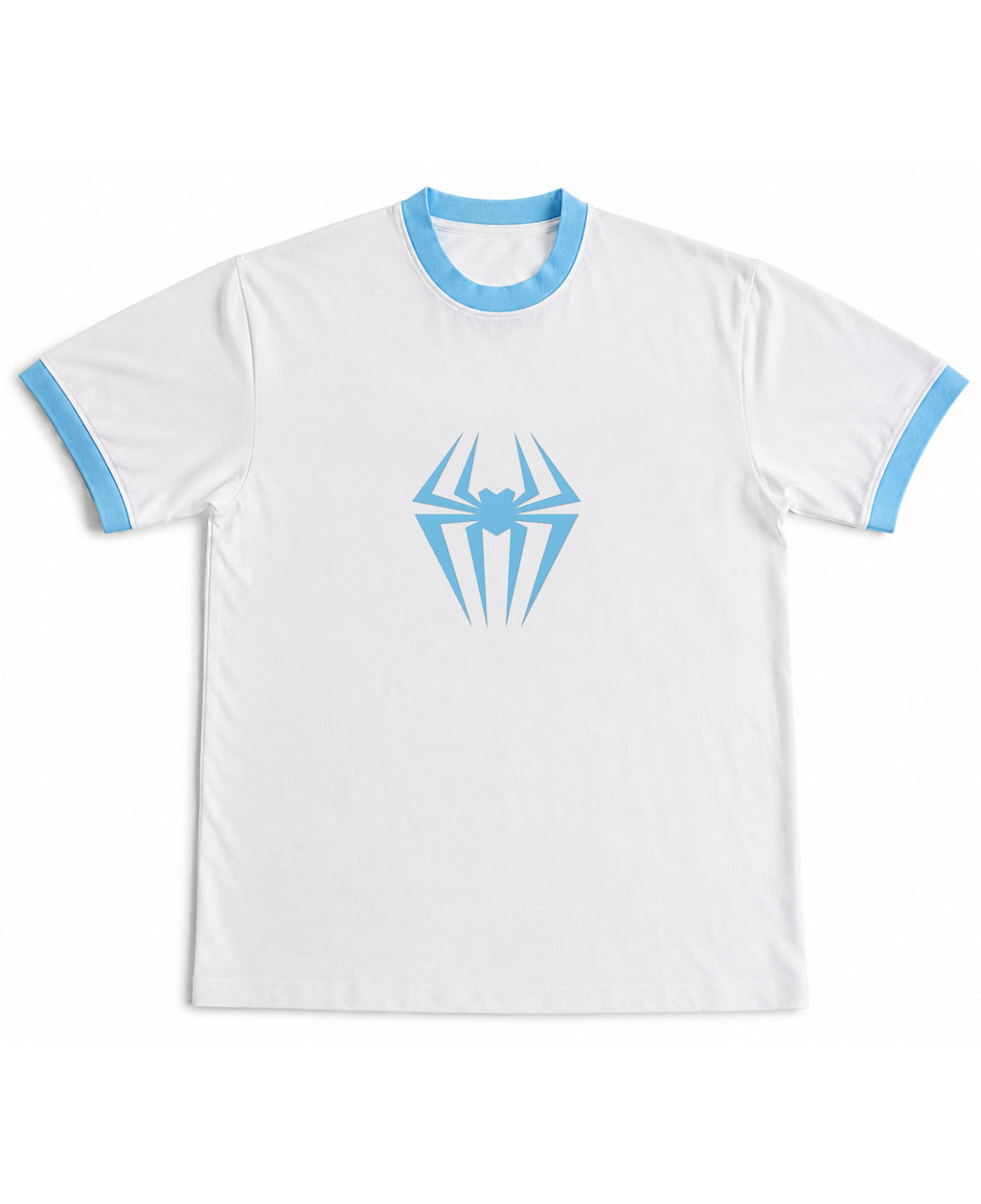 White & Sky Blue Ringer tee Front Design