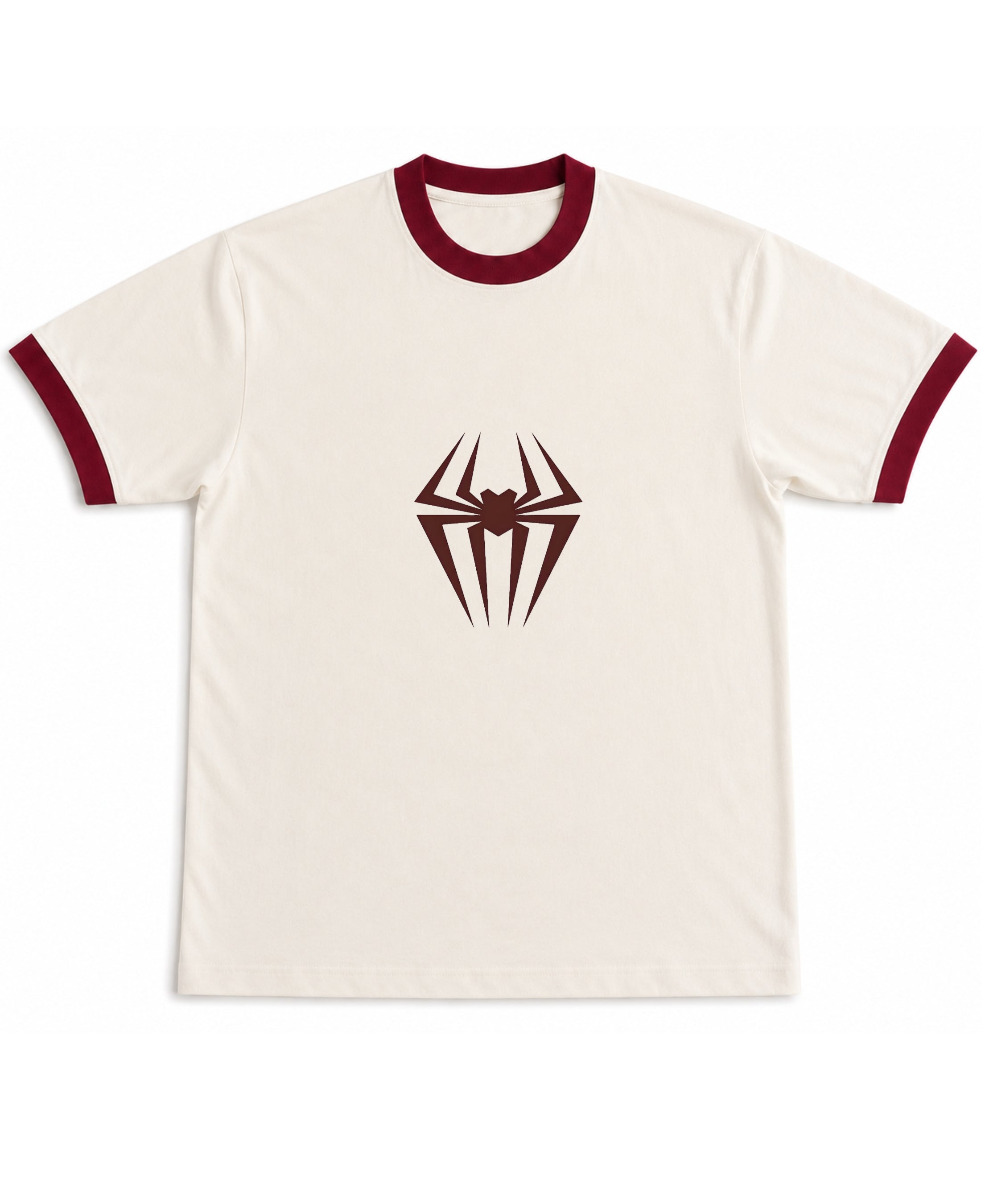 Off White & Maroon Ringer tee Front Design