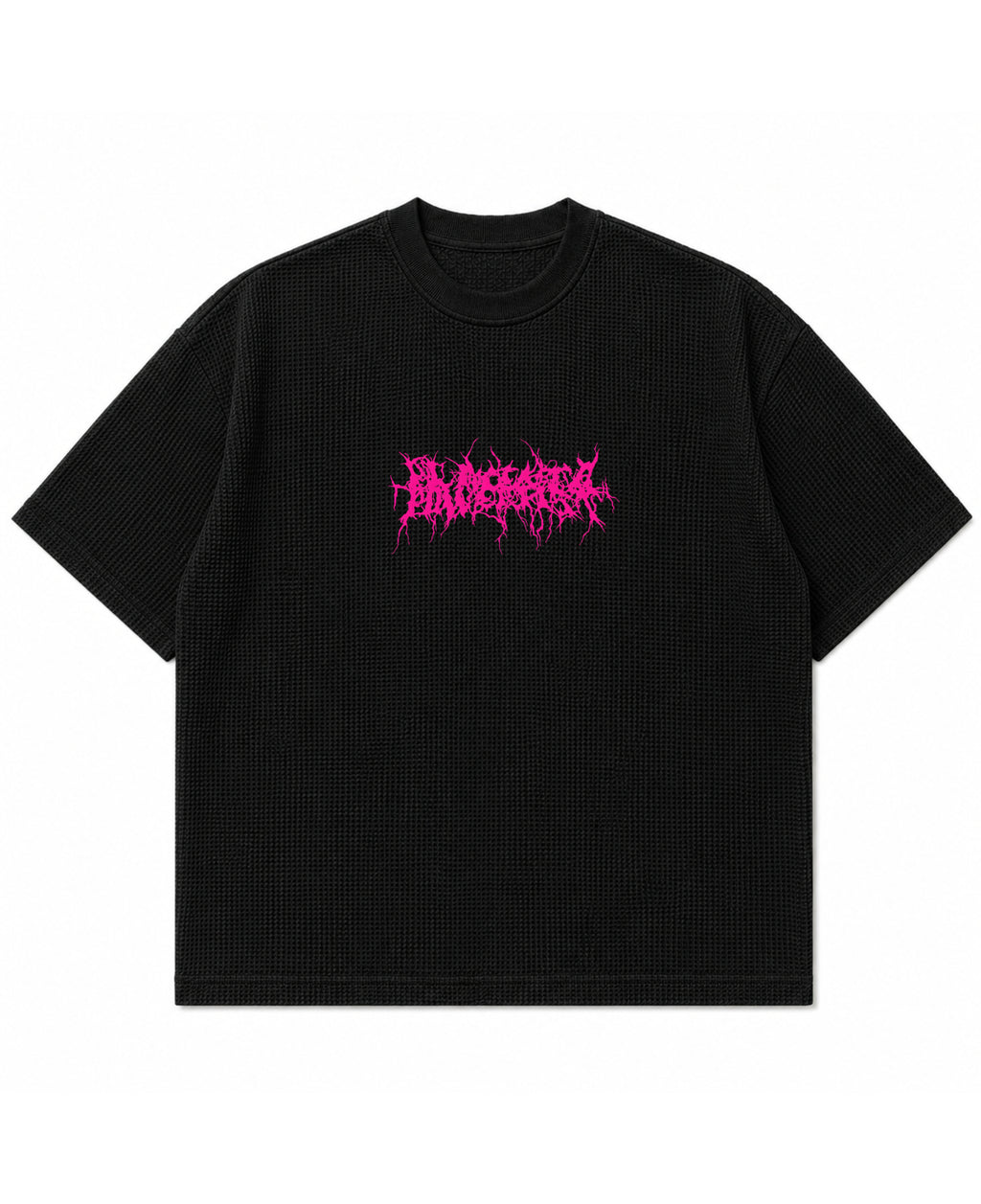 Black waffle boxy fit Front Design