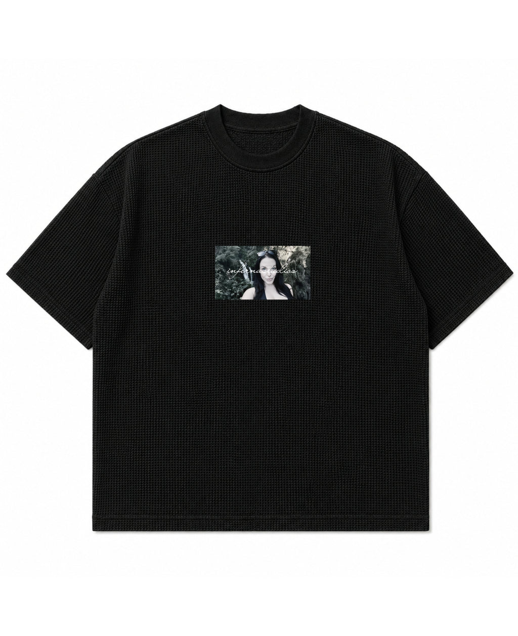 Black waffle boxy fit Front Design