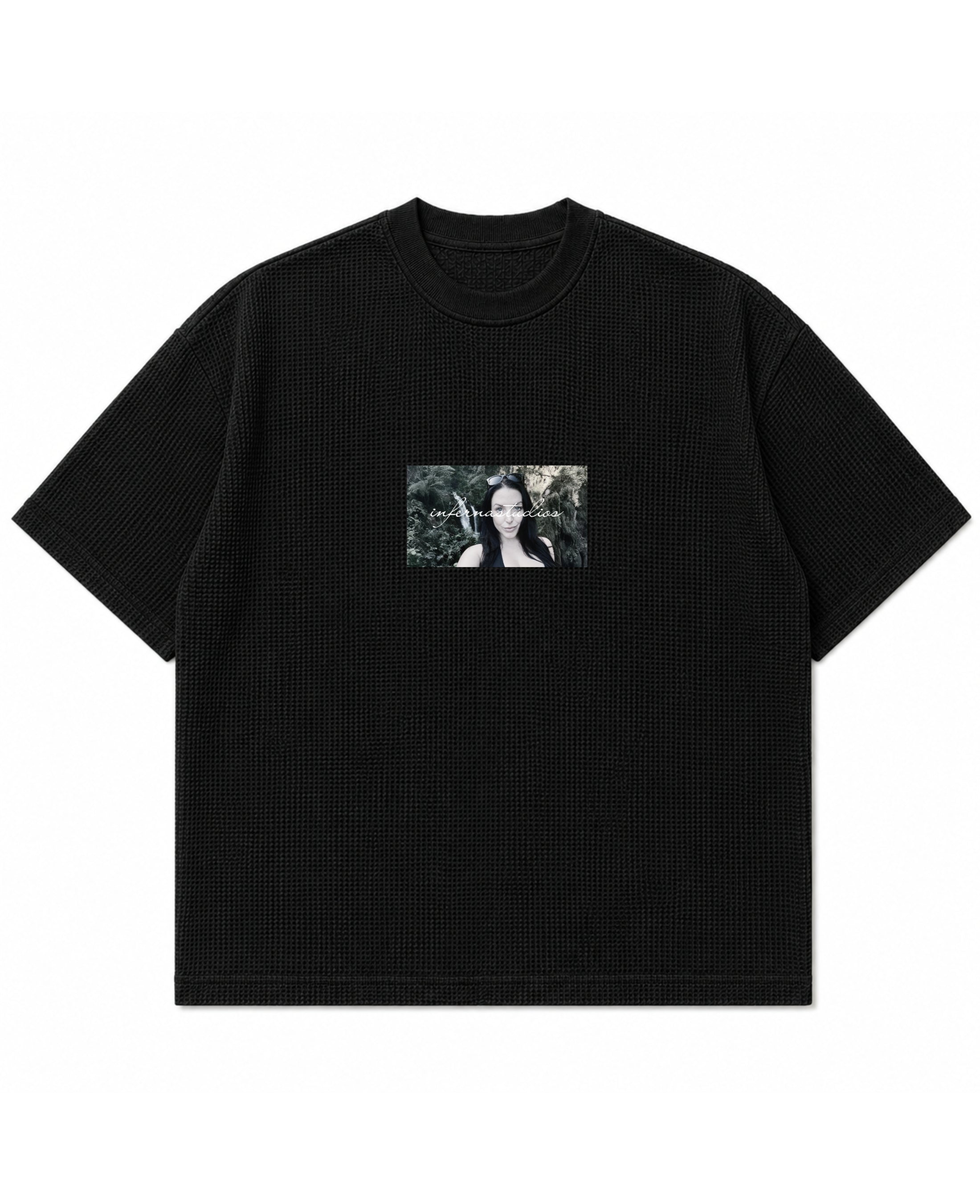 Black waffle boxy fit Front Design