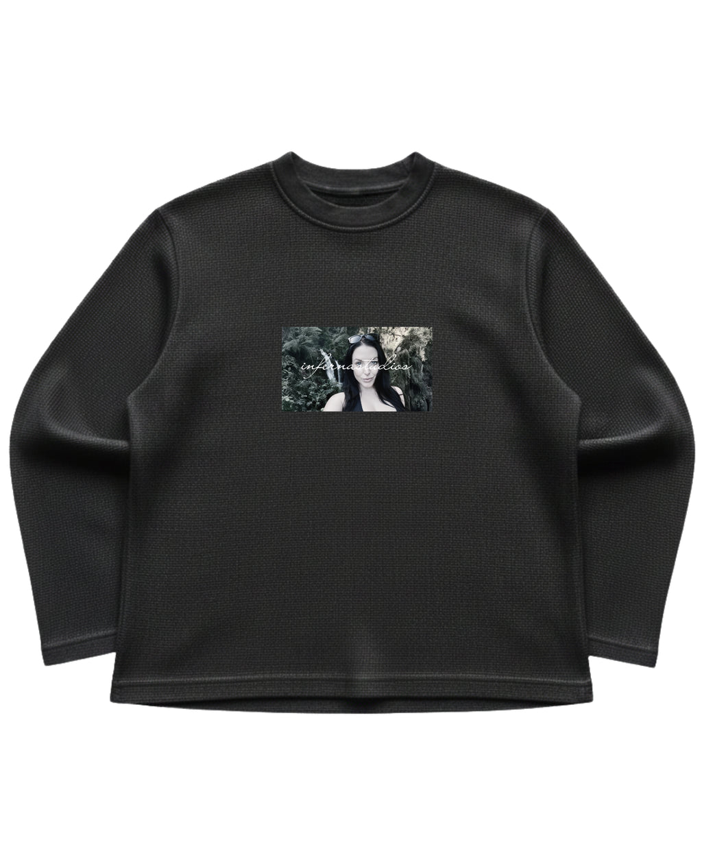 Black waffle knit oversized full-sleeve Front Design