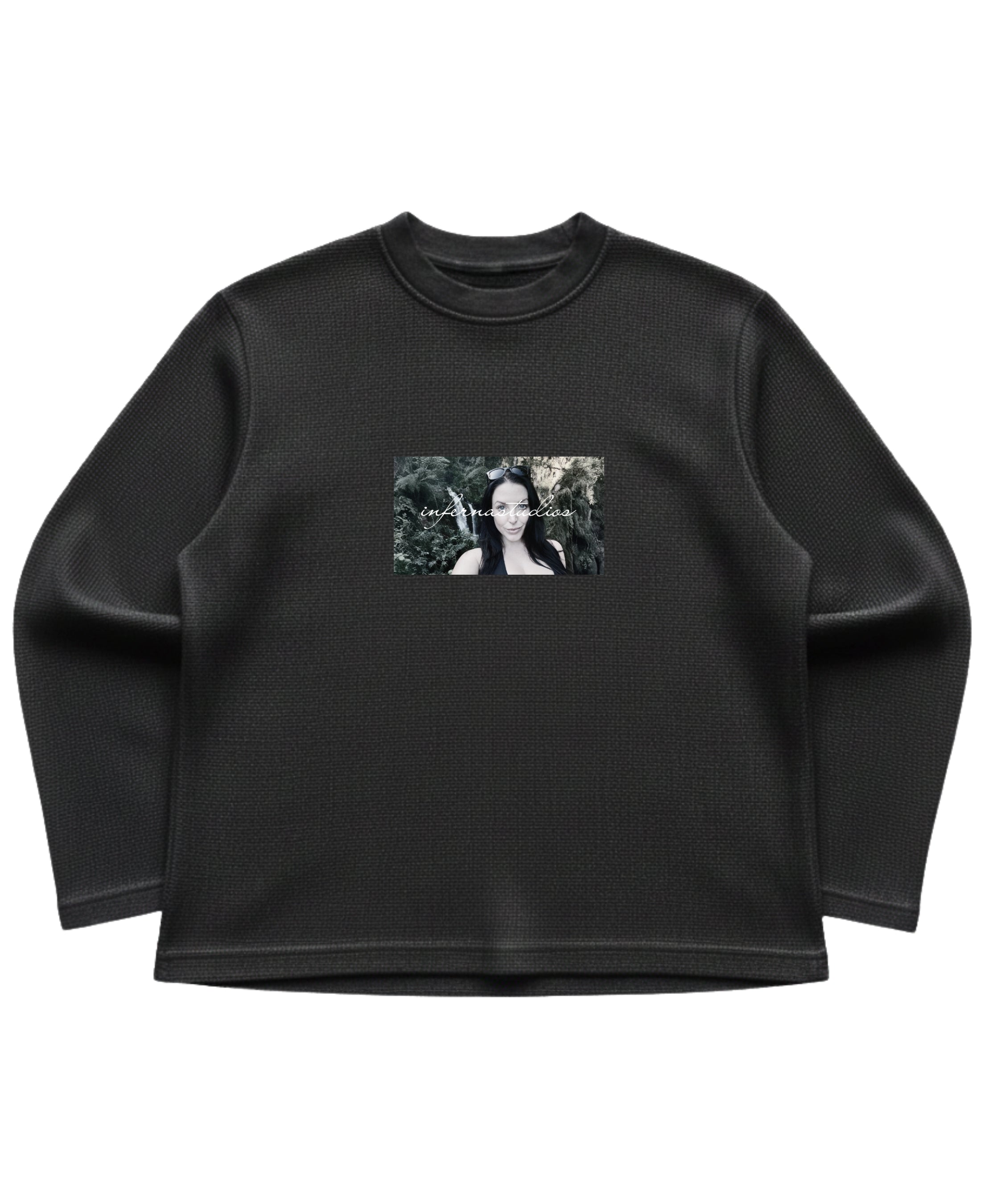 Black waffle knit oversized full-sleeve Front Design
